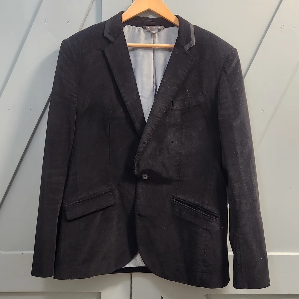 Armani Exchange Black Velvet Formal Blazer Jacket Men's L Party Evening Wear